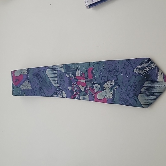 Philippe Derey Men's Tie 100% Silk Abstract Purple and Green and Burgundy - Picture 1 of 4